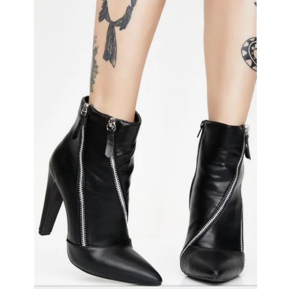 ❣6.5❣BLACK ZIPPER HIGH HEEL MID-CALF BOOTIE - Picture 3 of 6